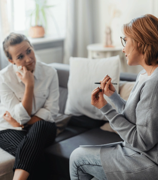 A detailed psychological evaluation consultation between a mental health professional and an adult patient.
